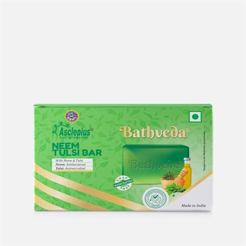Bathveda Neem Tulsi Bar, 375 g product packaging