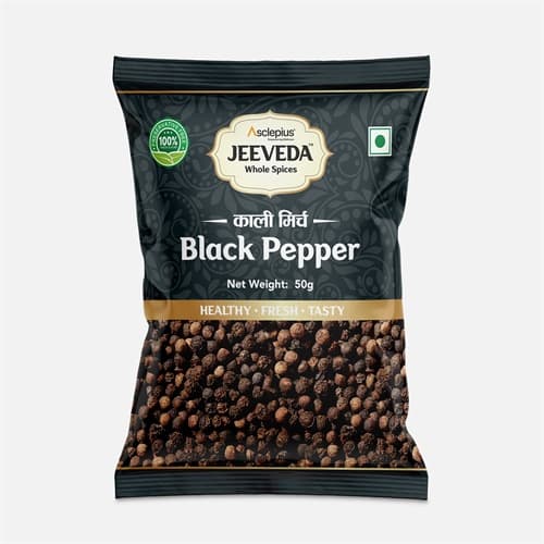 Jeeveda Black Pepper-kali Mirchi, 50 g product packaging