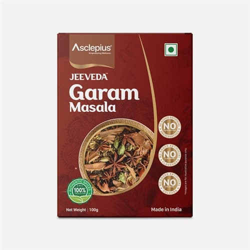 Jeeveda Garam Masala, 100 g product packaging